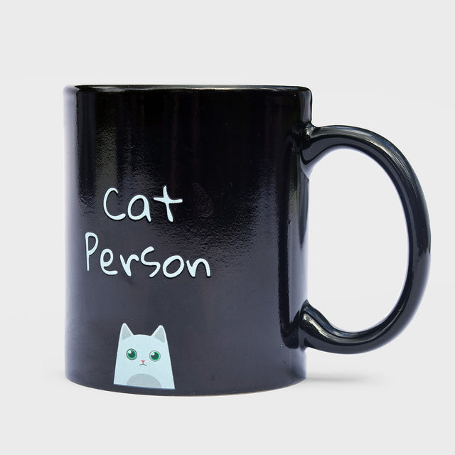 Crazy cat person mug by Pikkii on grey background