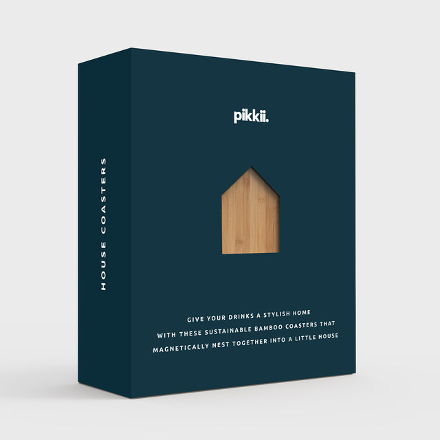 Pikkii Magnetic Bamboo Set of 4 House Coasters Packaging Back