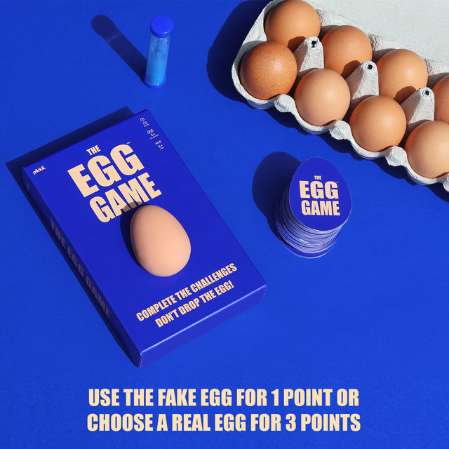 The Egg Game by Pikkii Game Set and Box of Real Eggs - Use the fake egg for 1 point or choose a real egg for 3 points