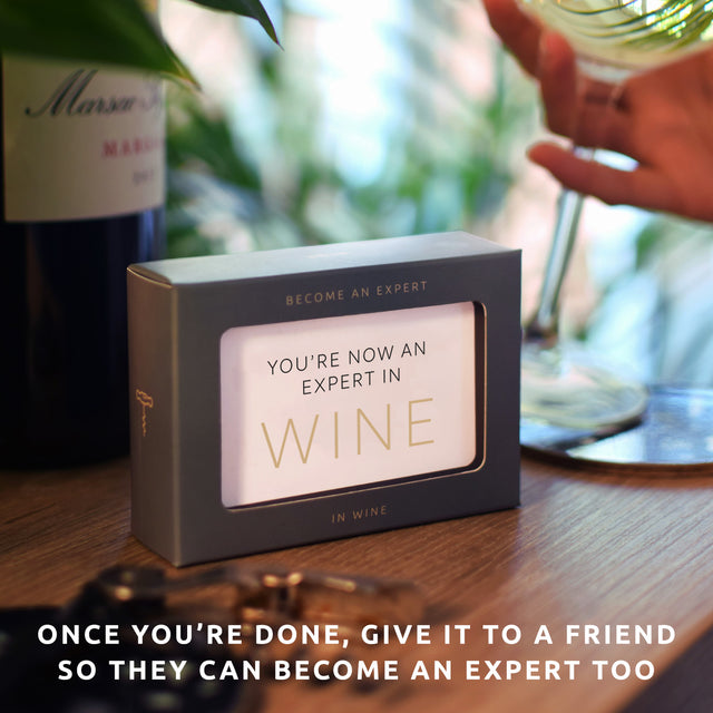 Become an expert in wine in 90 days slide box by Pikkii on countertop - end of the 90 days 