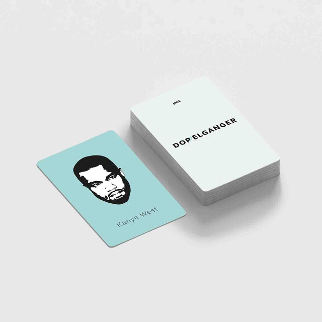 Doppelganger celeb face cards pile featuring Kanye West