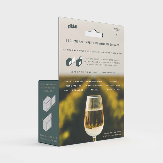Become an expert in wine in 90 days slide box by Pikkii packaging back