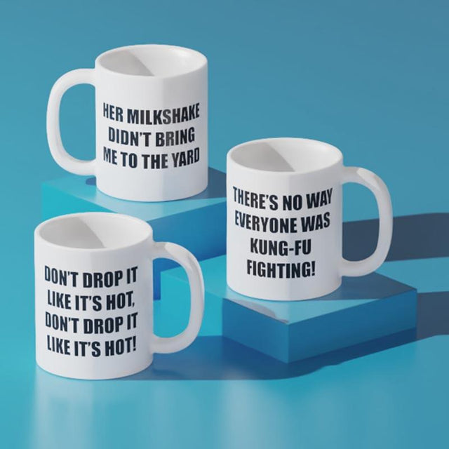 Funny Music Lyric Subversion Mugs by Pikkii on blue