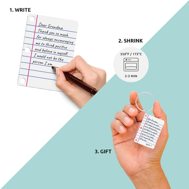 Pikkii Diy Shrink Little Lined Letter Keychain Kit instructions write shrink gift