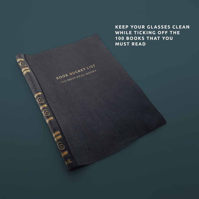 Pikkii - Book Bucket List Microfiber Cloth -  Folded into two like a book - Keep your glasses clean while ticking off