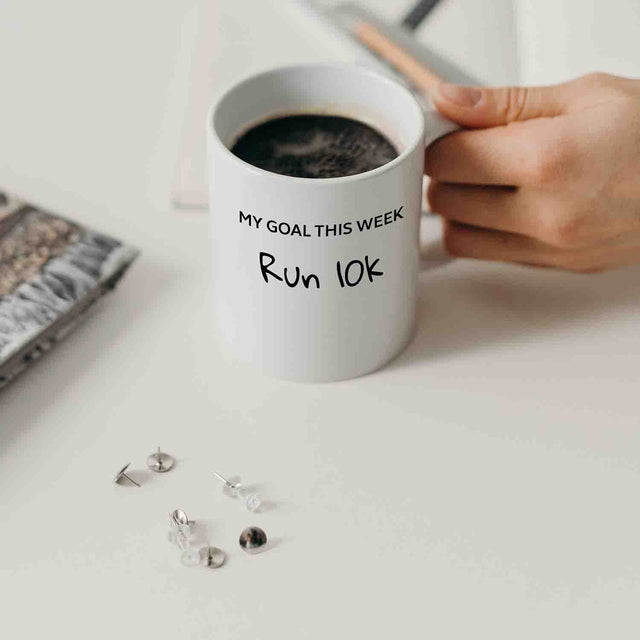 Pikkii - My Goal This Week Mug + Pen - Run 10K - On Office Desk