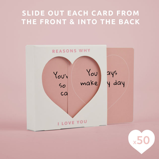 Reasons why I love you slide box by Pikkii - slide out each card from the front and into the back - 50 cards in total