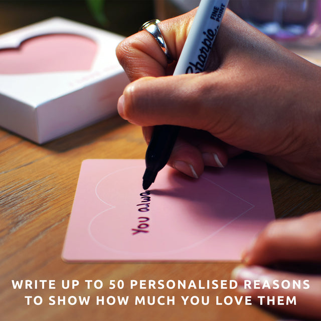 Reasons why I love you slide box by Pikkii - hand writing reasons - write up to 50 personalised reasons to show how much you love them