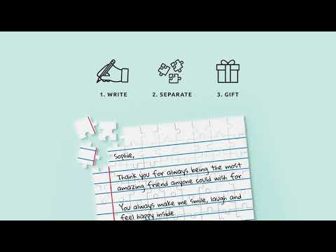 Pikkii Letter Puzzle Jigsaw "How To" Instruction video  Child Writing personalised message on Jigsaw Canvass then breaking apart the jigsaw to place in the provided gift box