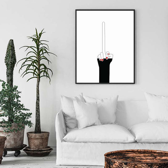 Long Middle Finger Artwork in Frame Hanging on Wall in Lounge