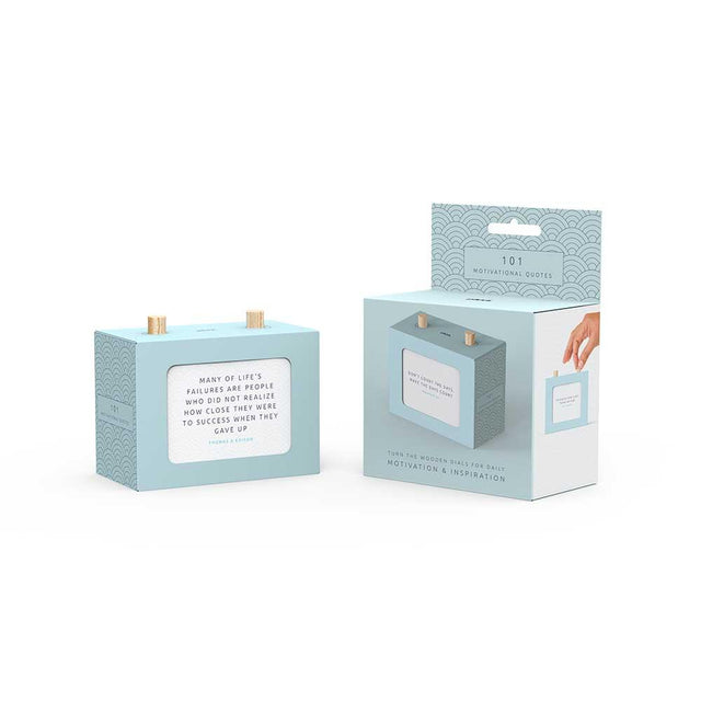 101 Motivational Quotes Box product next to packaging Thomas Edison Quote