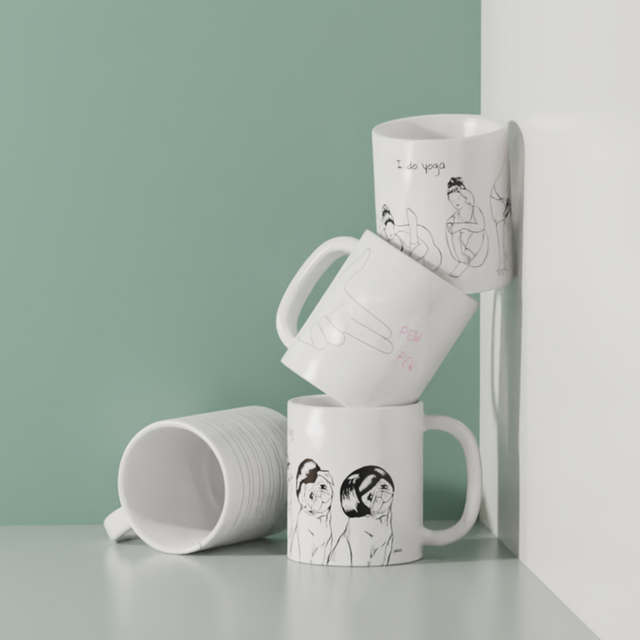Hair of the Dog Design Mug Stacked with other Pikkii Design Mugs
