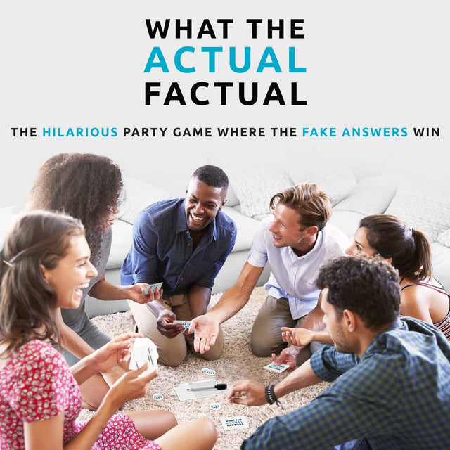 Friends playing the What The Actual Factual Party Game of Fake Answers