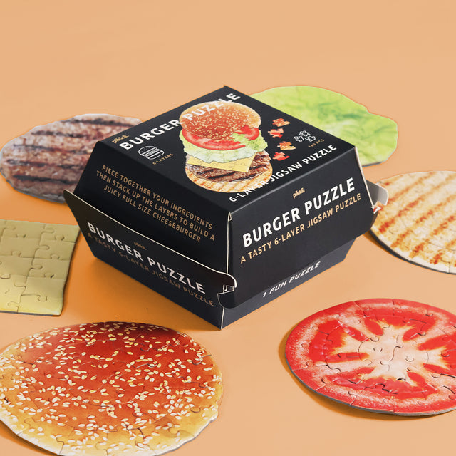 Burger 6 Layer Jigsaw Puzzle by Pikkii - Layers Around Packaging on Orange Background