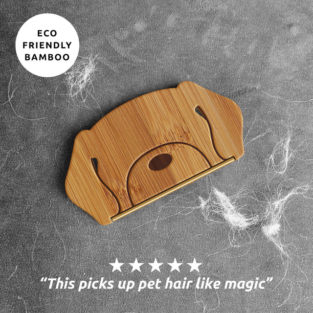 Eco Friendly Bamboo Sustainable Dog Hair Remover by Pikkii on Sofa with 5 star review