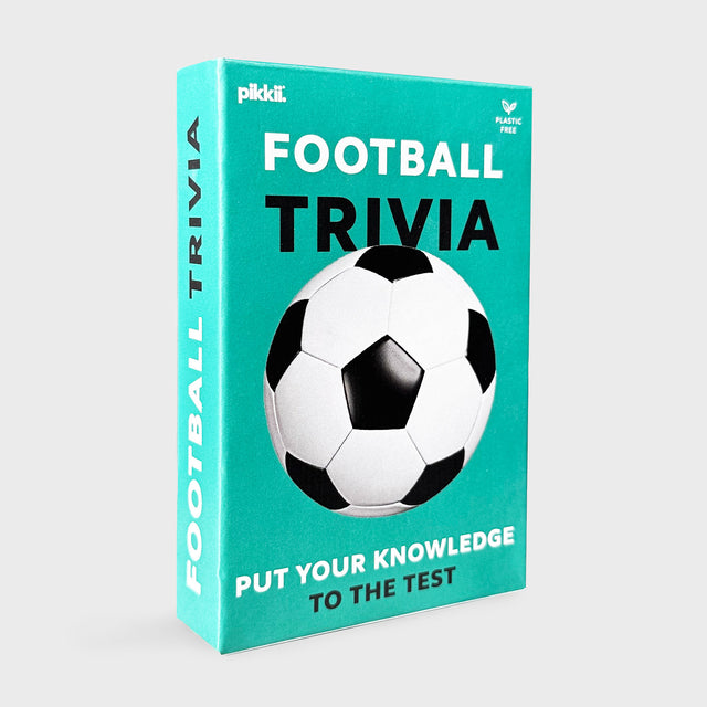 Football Trivia Cards by Pikkii Front of Packaging on Grey Background