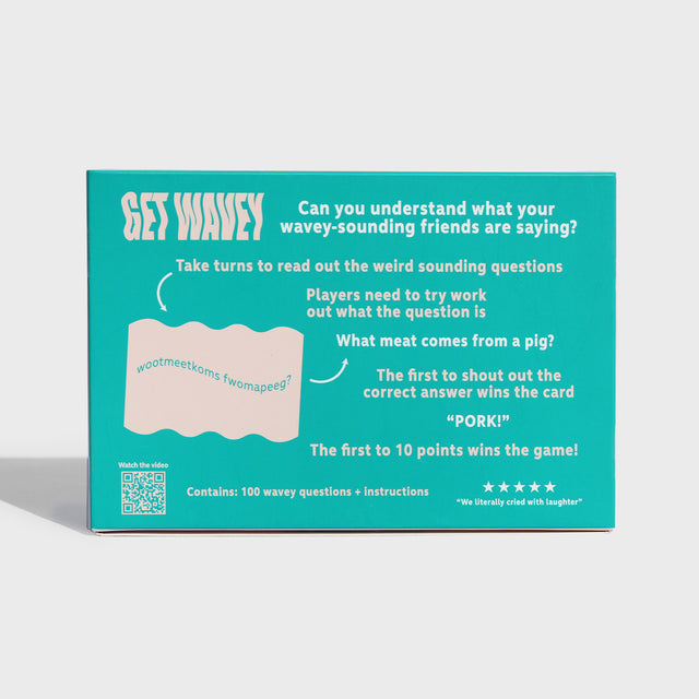 Get Wavey by Pikkii Back of Packaging with Game Instructions on Grey Background