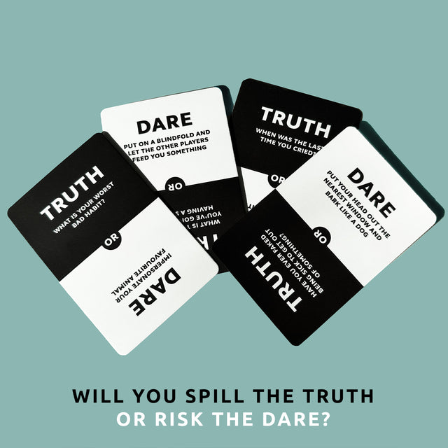 Truth or Dare Playing Cards by Pikkii - Example Cards with Truths and Dares - Will you spill the truth or risk the dare?