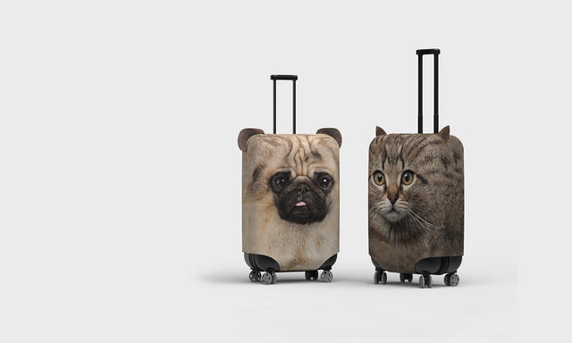 Cat and pug animal luggage covers by Pikkii