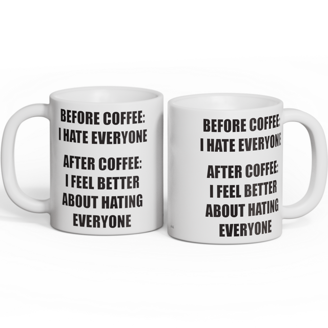 Two Coffee Before / After Mug placed together on white background PNG