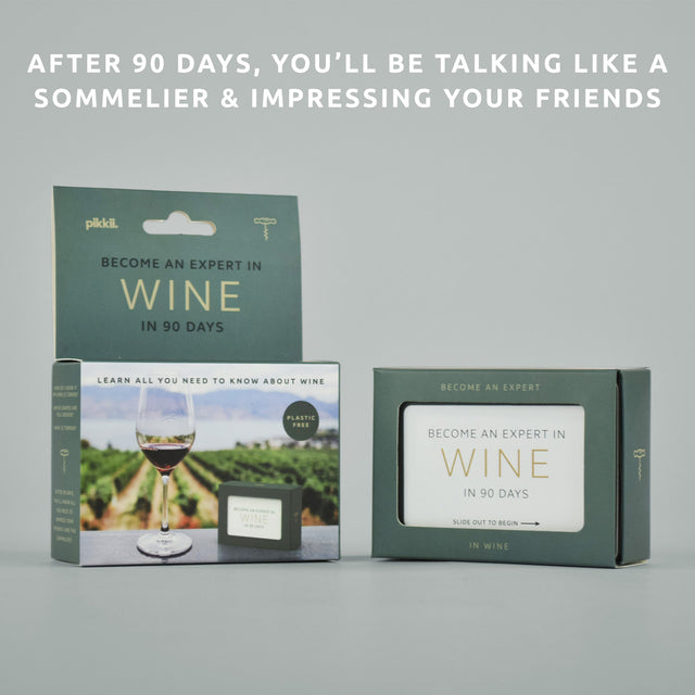 Become an expert in wine in 90 days slide box by Pikkii with packaging