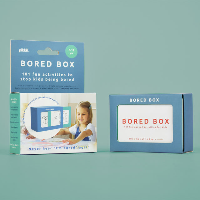 Bored box by Pikkii with packaging on green background