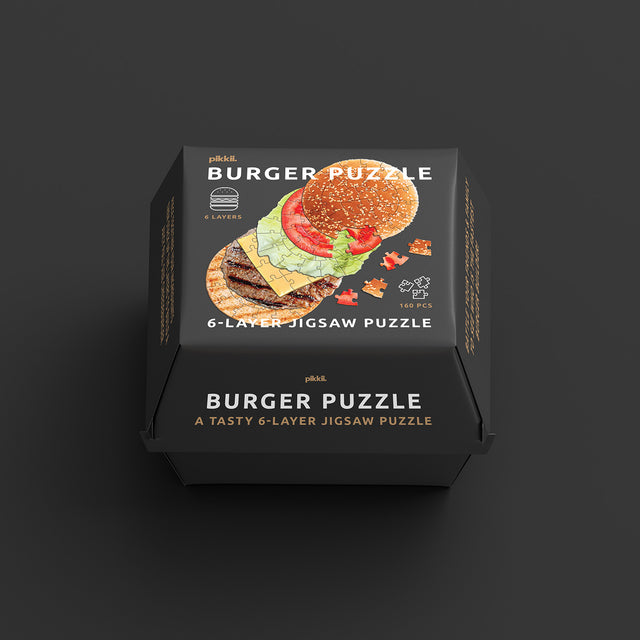 Burger 6 Layer Jigsaw Puzzle by Pikkii - Takeaway Style Box on Black Background