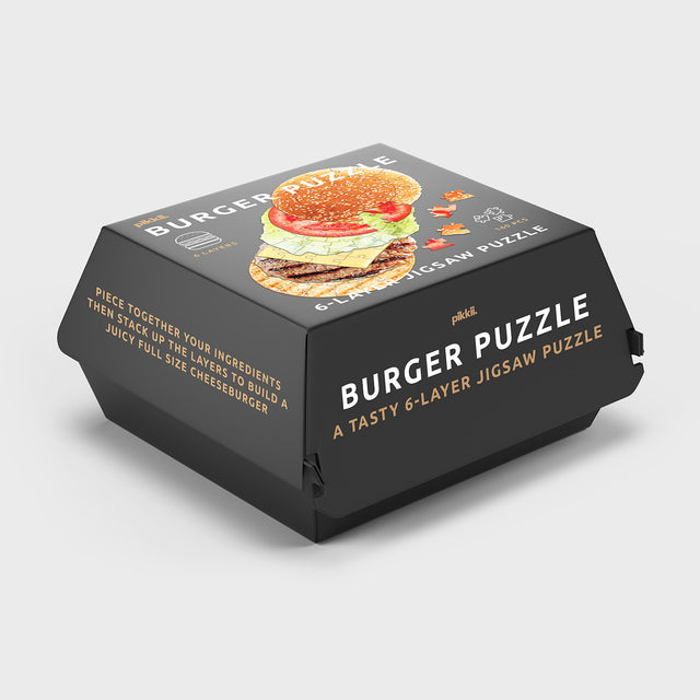 Burger 6 Layer Jigsaw Puzzle by Pikkii - Packaging on Grey Background