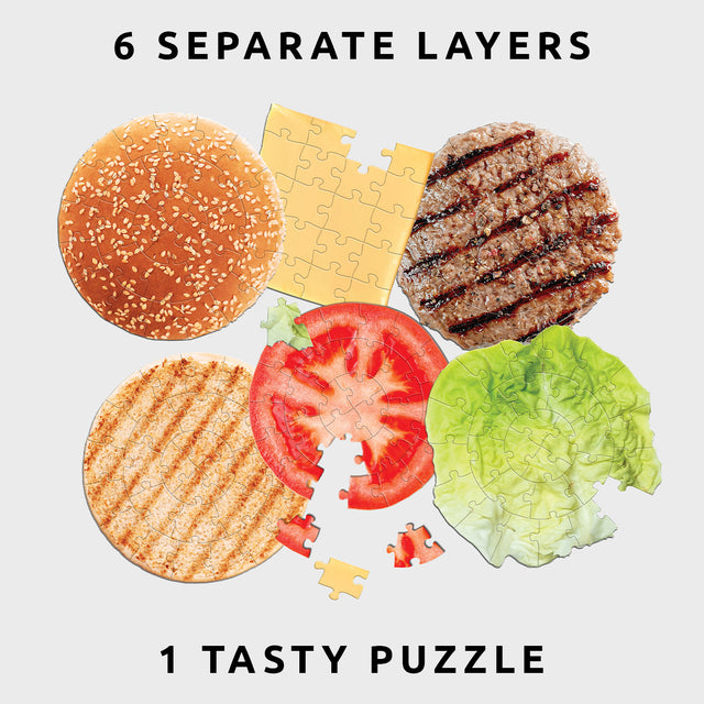 Burger 6 Layer Jigsaw Puzzle by Pikkii - Burger bun, Cheese, Meat, Lettuce and Tomato Layers Overlapping Each Other
