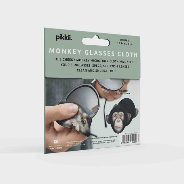 Pikkii Monkey Microfiber Glasses Cloth Packaging Back Grey Background