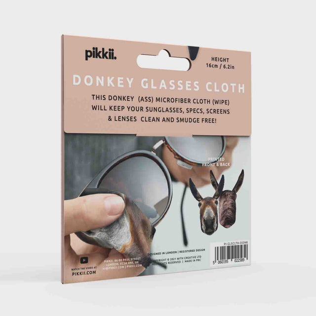 Pikkii Donkey Microfiber Glasses Cloth Packaging Back Grey Background