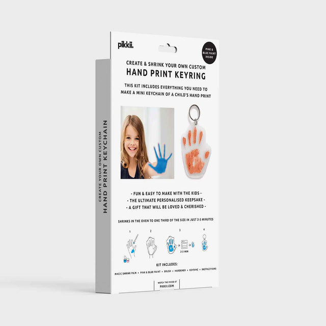 Hand Print Shrink Keyring Kit Packaging Back on Grey Background