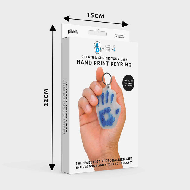 Hand Print Shrink Keyring Kit Packaging Front with Dimensions