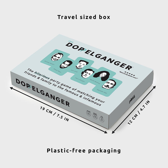 Doppelganger party game travel sized box dimensions