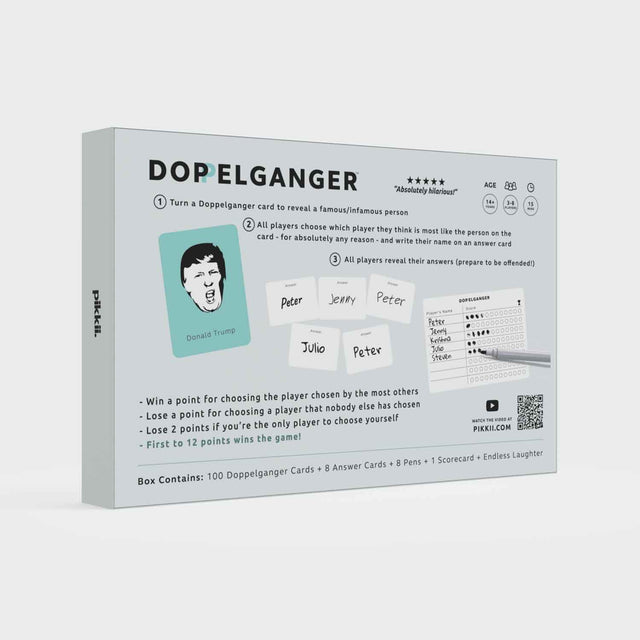 Pikkii Doppelganger™ The Party Game for Adults Back of Packaging