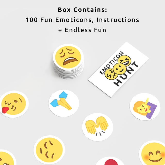 Emoticon Hunt by Pikkii Box Contents - 100 Emoticon Cards, Instructions, Endless Fun