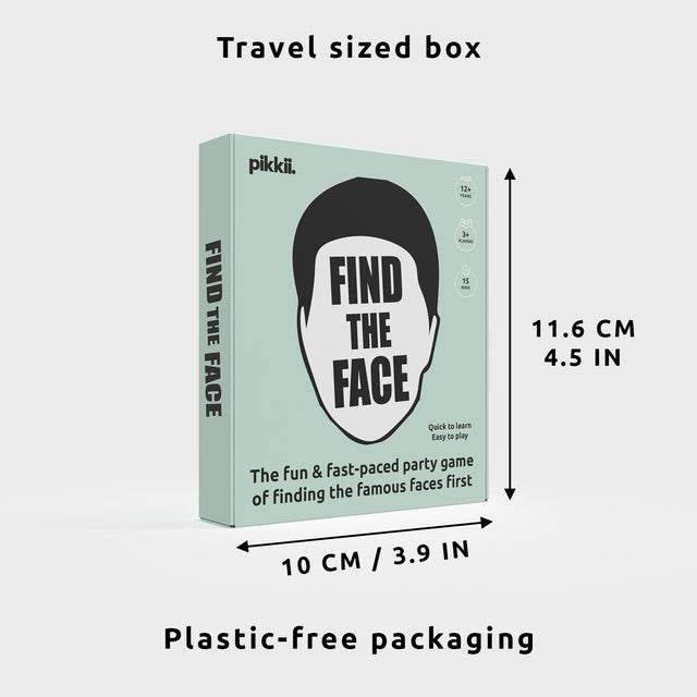 Find The Face Game by Pikkii Box Dimensions - Travel Sized Box 11.6 cm x 10 cm in Plastic-Free Packaging