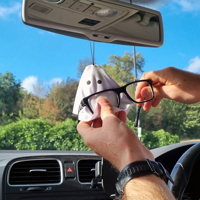 Pikkii Ghost Glasses Cloth Hanging From Car Rearview Mirror Cleaning Glasses