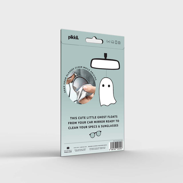 Ghost Glasses Cloth by Pikkii Packaging Back on Grey Background
