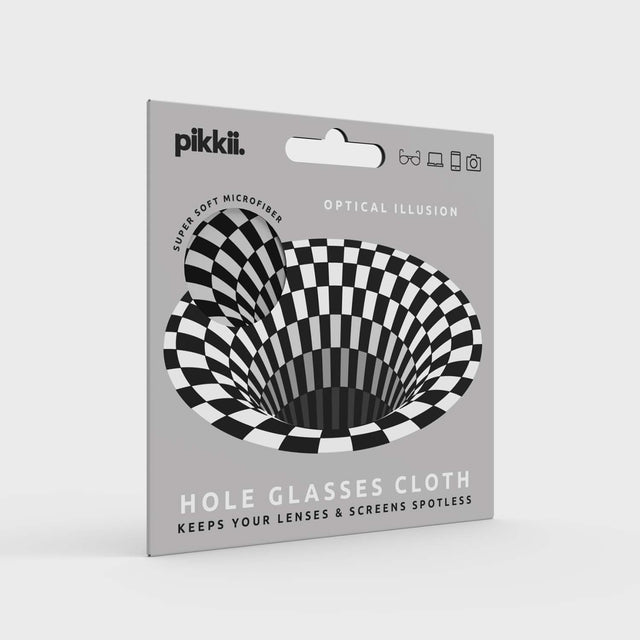 Optical Illusion Hole Glasses Cloth by Pikkii Packaging Front on Grey Background