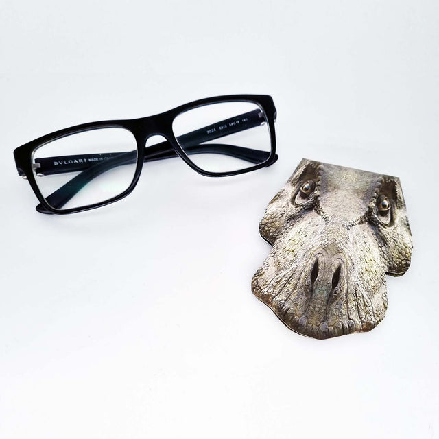 T-Rex Bite Glasses Cloth by Pikkii Closed Next to Glasses
