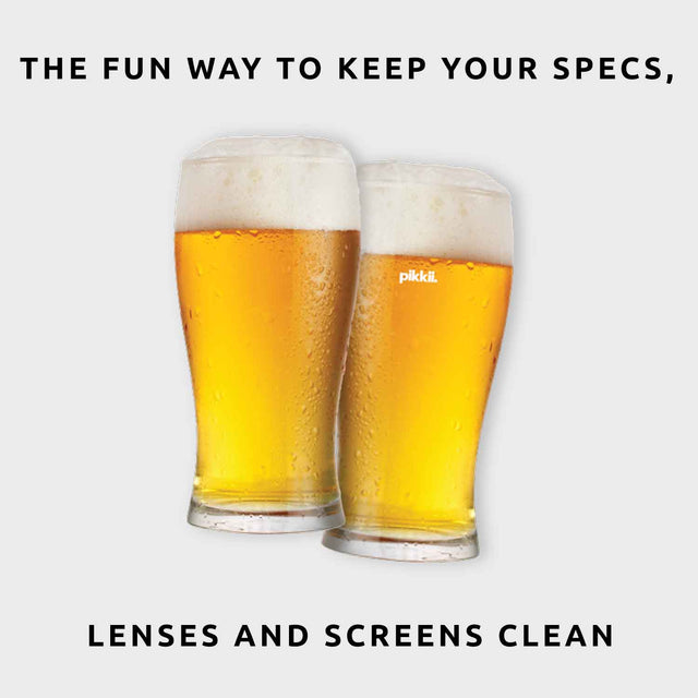 PIKKII BEER GLASSES CLOTH - THE FUN WAY TO KEEP  YOUR SPECS, LENSES AND SCREENS CLEAN