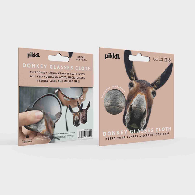 Pikkii Donkey Glasses Cloth - Keeps your lenses and screens spotless (front & back packaging)