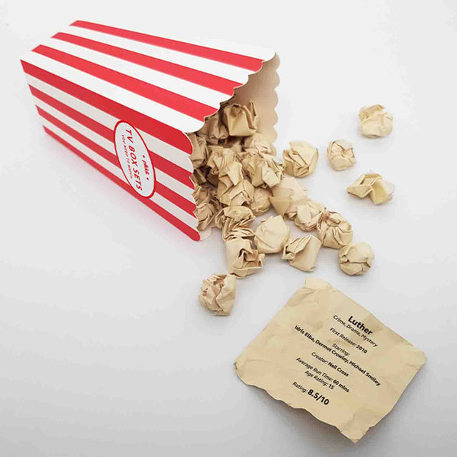 Pikkii TV Box Set Popcorn Bucket List - Spilled Popcorn Pieces With Luther Details