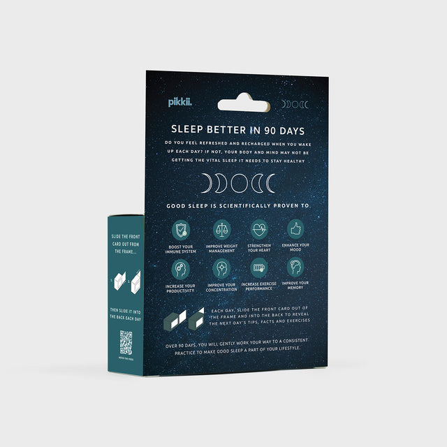 Sleep better in 90 days slide box by Pikkii packaging back on grey background