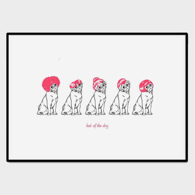 Hair of the dog art print in black frame by pikkii