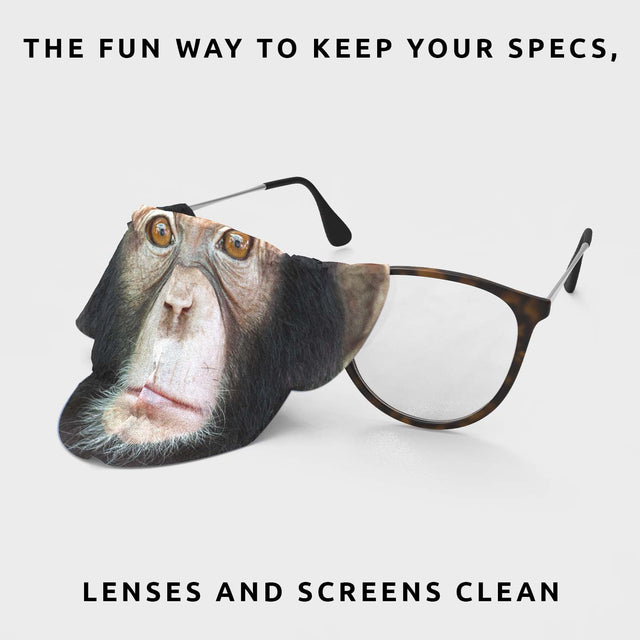 Monkey Lens Cleaning Cloth Folded Over Glasses - The Fun Way To Keep Your Specs, Lenses and Screens Clean