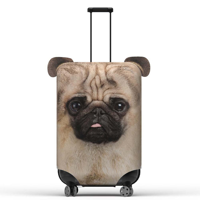 Pug Suitcase Cover By Pikkii Design over white background