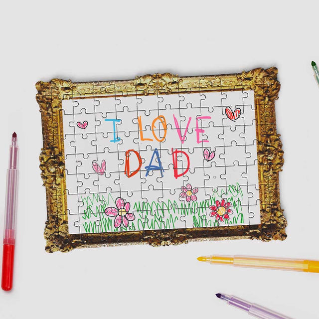 Pikkii framed drawing blank jigsaw puzzle with a kids drawing I love Dad
