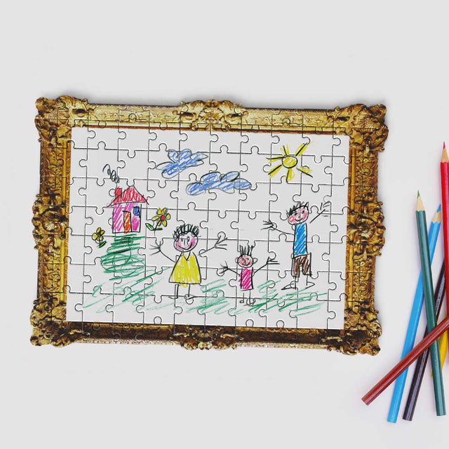 Pikkii framed drawing blank jigsaw puzzle with a childs drawing of a family